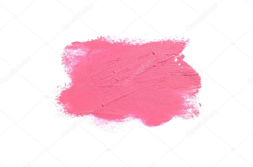 Smear and texture of lipstick or acrylic paint isolated on white background. Magenta color