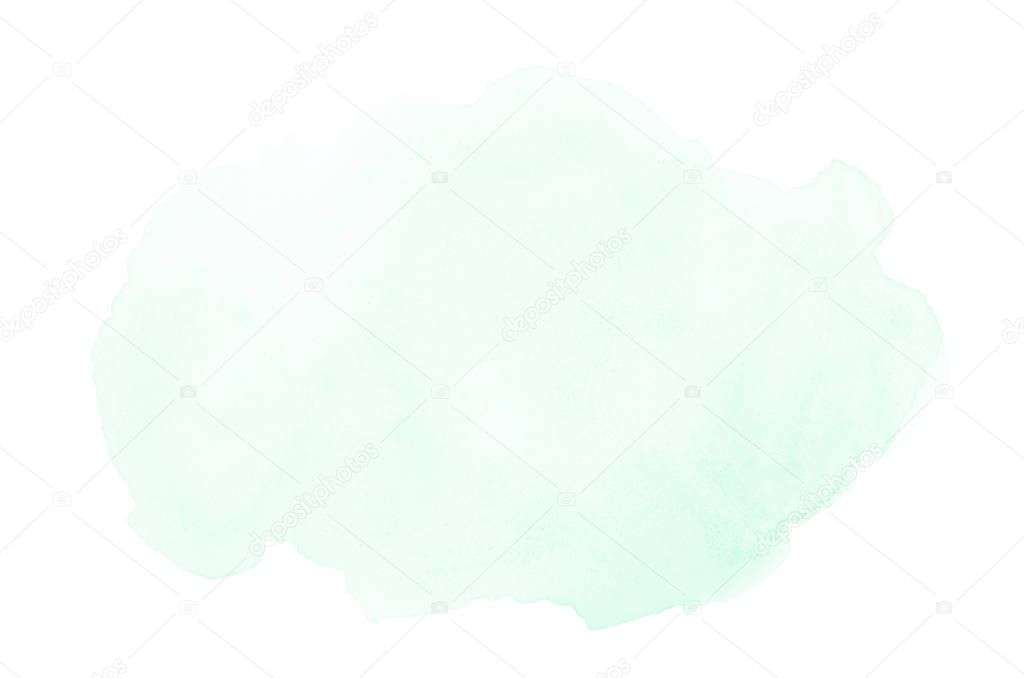 Abstract watercolor background image with a liquid splatter of aquarelle paint, isolated on white. Turquoise tones