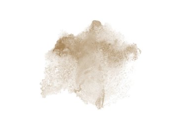 Beyaz üzerine izole edilmiş, sıvı bir kova boyası ile soyut suluboya arka plan görüntüsü. Kahverengi tonları