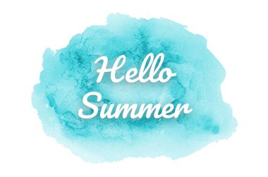 Kova boyası sıvı bir sıçrama ile soyut suluboya arka plan görüntüsü. Açık mavi tonları. Merhaba yaz