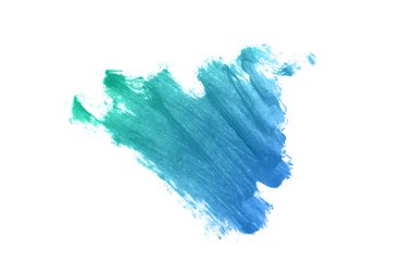 Beyaz arka planda izole edilmiş ruj ya da akrilik boya lekesi. Dudak parlatıcısı ya da sıvı tırnak cilası örneği. Güzellik kozmetik tasarımı için bir element. Turkuaz mavi renk