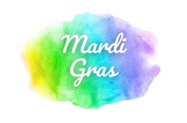 Abstract watercolor background image with a liquid splatter of aquarelle paint. Rainbow tones. Mardi gras