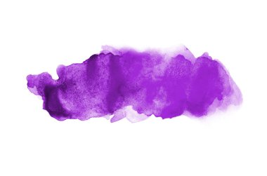 Beyaz üzerine izole edilmiş, sıvı bir kova boyası ile soyut suluboya arka plan görüntüsü. Mor tonları