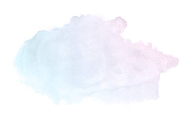 Beyaz üzerine izole edilmiş, sıvı bir kova boyası ile soyut suluboya arka plan görüntüsü. Pembe ve mavi pastel tonları