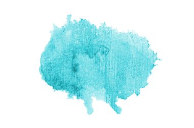 Beyaz üzerine izole edilmiş, sıvı bir kova boyası ile soyut suluboya arka plan görüntüsü. Açık mavi tonları