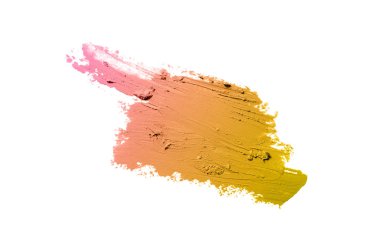 Smear ve ruj veya akrilik boya beyaz arka plan üzerinde izole doku. Lipgloss veya sıvı oje leke örneği inme. Güzellik kozmetik tasarım için eleman. Bronz renk