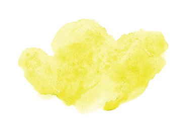 Beyaz üzerine izole edilmiş, sıvı bir kova boyası ile soyut suluboya arka plan görüntüsü. Sarı tonları