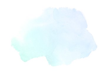 Beyaz üzerine izole edilmiş, sıvı bir kova boyası ile soyut suluboya arka plan görüntüsü. Mavi ve turkuaz pastel tonları