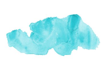 Beyaz üzerine izole edilmiş, sıvı bir kova boyası ile soyut suluboya arka plan görüntüsü. Açık mavi tonları