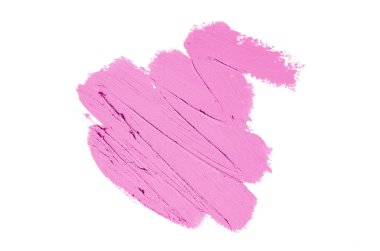 Smear ve ruj veya akrilik boya beyaz arka plan üzerinde izole doku. Lipgloss veya sıvı oje leke örneği inme. Güzellik kozmetik tasarım için eleman. Pembe renk