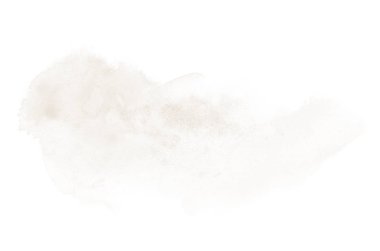 Beyaz üzerine izole edilmiş, sıvı bir kova boyası ile soyut suluboya arka plan görüntüsü. Kahverengi tonları