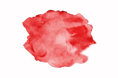 Aquarelle boya, üzerinde beyaz izole bir sıvı sıçrama ile suluboya arka plan görüntüsü. Kırmızı tonları