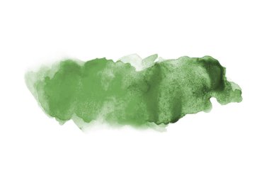 Beyaz üzerine izole edilmiş, sıvı bir kova boyası ile soyut suluboya arka plan görüntüsü. Koyu yeşil tonları