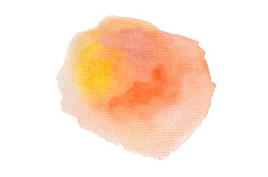 Beyaz üzerine izole edilmiş, sıvı bir kova boyası ile soyut suluboya arka plan görüntüsü. Sıcak tonları