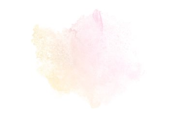Beyaz üzerine izole edilmiş, sıvı bir kova boyası ile soyut suluboya arka plan görüntüsü. Pembe ve sarı tonları