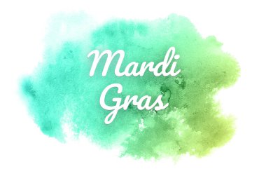 Kova boyası sıvı bir sıçrama ile soyut suluboya arka plan görüntüsü. Yeşil ve sarı pastel tonları. Mardi gras