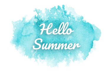 Kova boyası sıvı bir sıçrama ile soyut suluboya arka plan görüntüsü. Açık mavi tonları. Merhaba yaz