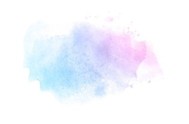 Beyaz üzerine izole edilmiş, sıvı bir kova boyası ile soyut suluboya arka plan görüntüsü. Pembe ve mavi pastel tonları