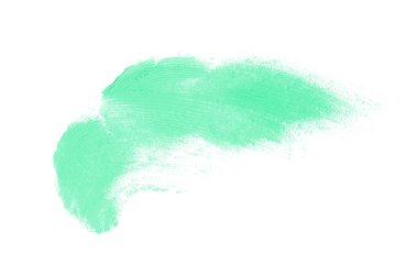 Smear ve ruj veya akrilik boya beyaz arka plan üzerinde izole doku. Lipgloss veya sıvı oje leke örneği inme. Güzellik kozmetik tasarım için eleman. Turkuaz renk