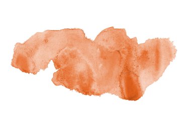 Beyaz üzerine izole edilmiş, sıvı bir kova boyası ile soyut suluboya arka plan görüntüsü. Turuncu tonları