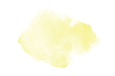 Beyaz üzerine izole edilmiş, sıvı bir kova boyası ile soyut suluboya arka plan görüntüsü. Sarı tonları