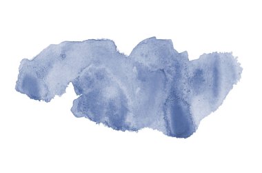 Beyaz üzerine izole edilmiş, sıvı bir kova boyası ile soyut suluboya arka plan görüntüsü. Koyu mavi tonları