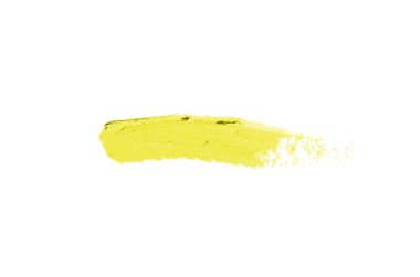 Smear ve ruj veya akrilik boya beyaz arka plan üzerinde izole doku. Lipgloss veya sıvı oje leke örneği inme. Güzellik kozmetik tasarım için eleman. Sarı renk