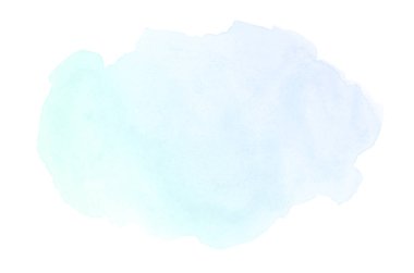 Beyaz üzerine izole edilmiş, sıvı bir kova boyası ile soyut suluboya arka plan görüntüsü. Mavi ve turkuaz pastel tonları