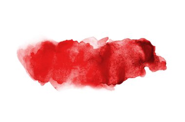 Aquarelle boya, üzerinde beyaz izole bir sıvı sıçrama ile suluboya arka plan görüntüsü. Kırmızı tonları