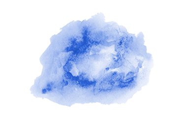 Beyaz üzerine izole edilmiş, sıvı bir kova boyası ile soyut suluboya arka plan görüntüsü. Mavi tonları