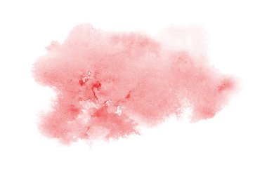 Aquarelle boya, üzerinde beyaz izole bir sıvı sıçrama ile suluboya arka plan görüntüsü. Kırmızı tonları
