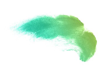 Smear ve ruj veya akrilik boya beyaz arka plan üzerinde izole doku. Lipgloss veya sıvı oje leke örneği inme. Güzellik kozmetik tasarım için eleman. Zümrüt rengi