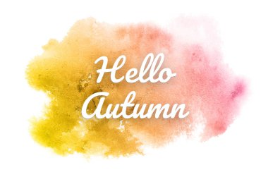 Kova boyası sıvı bir sıçrama ile soyut suluboya arka plan görüntüsü. Pembe ve sarı tonları. Merhaba sonbahar