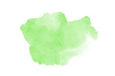 Beyaz üzerine izole edilmiş, sıvı bir kova boyası ile soyut suluboya arka plan görüntüsü. Yeşil tonları