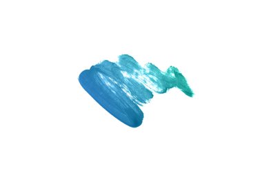 Beyaz arka planda izole edilmiş ruj ya da akrilik boya lekesi. Dudak parlatıcısı ya da sıvı tırnak cilası örneği. Güzellik kozmetik tasarımı için bir element. Turkuaz mavi renk