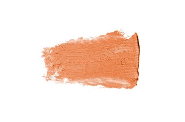 Smear ve ruj veya akrilik boya beyaz arka plan üzerinde izole doku. Lipgloss veya sıvı oje leke örneği inme. Güzellik kozmetik tasarım için eleman. Turuncu renk