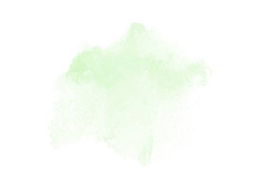 Beyaz üzerine izole edilmiş, sıvı bir kova boyası ile soyut suluboya arka plan görüntüsü. Yeşil tonları