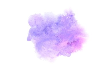 Beyaz üzerine izole edilmiş, sıvı bir kova boyası ile soyut suluboya arka plan görüntüsü. Mor tonları