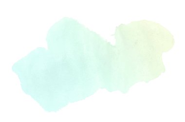 Beyaz üzerine izole edilmiş, sıvı bir kova boyası ile soyut suluboya arka plan görüntüsü. Yeşil ve sarı pastel tonları