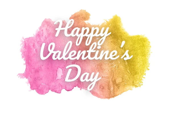 Abstrakcja akwarela obraz tła z ciekłym bryzg farby Aquarelle. Różowe i żółte odcienie. Szczęśliwy Walentynkowy dzień — Zdjęcie stockowe