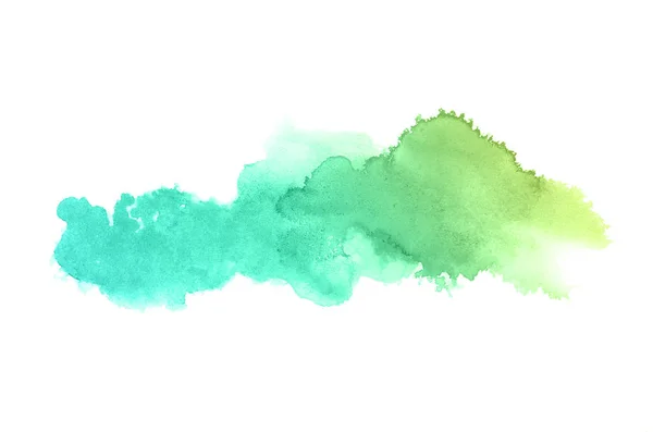 Abstraktes Aquarell-Hintergrundbild mit einem flüssigen Spritzer Aquarellfarbe, isoliert auf weißem Grund. Pastelltöne grün und gelb — Stockfoto