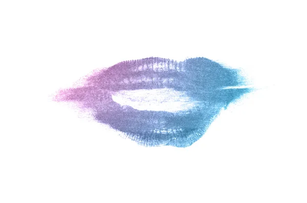 Marca de beso de lápiz labial sobre fondo blanco. Hermosos labios aislados. Color azul violeta —  Fotos de Stock