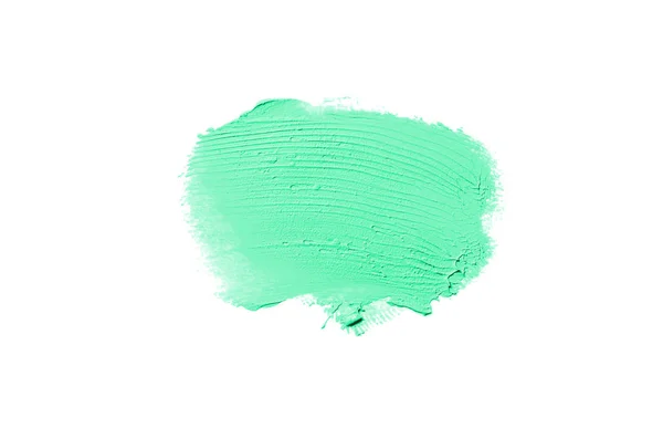 Smear en textuur van lippenstift of acrylverf geïsoleerd op witte achtergrond. Turquoise kleur — Stockfoto