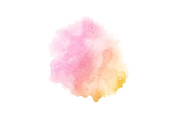 Imagen de fondo de acuarela abstracta con una salpicadura líquida de pintura acuarela, aislada en blanco. Tonos rosa y amarillo — Foto de Stock