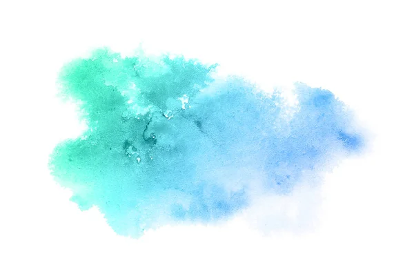 Imagem de fundo aquarela abstrata com um respingo líquido de tinta aquarelle, isolado sobre branco.tons pastel azul e turquesa — Fotografia de Stock