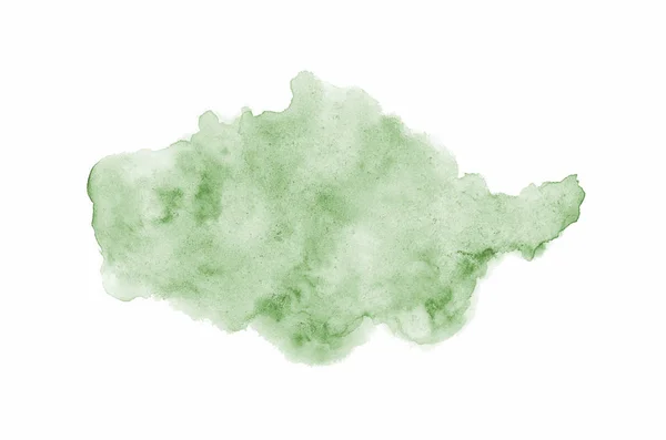 白に隔離されたアクアレル塗料の液体スプラッタを持つ抽象的な水彩の背景画像。濃い緑色のトーン — ストック写真