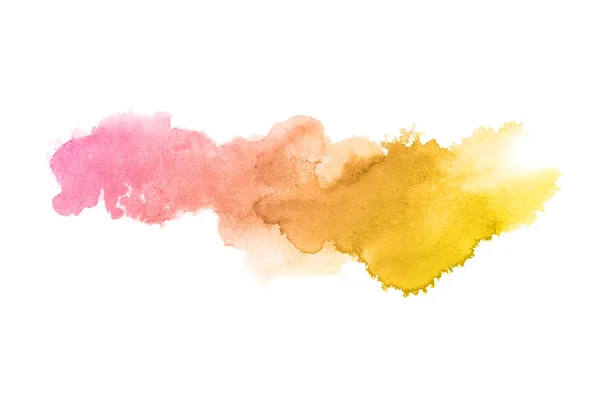 Abstraktes Aquarell-Hintergrundbild mit einem flüssigen Spritzer Aquarellfarbe, isoliert auf Weiß. rosa und gelbe Töne — Stockfoto