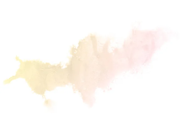 Imagen de fondo de acuarela abstracta con una salpicadura líquida de pintura acuarela, aislada en blanco. Tonos rosa y amarillo —  Fotos de Stock