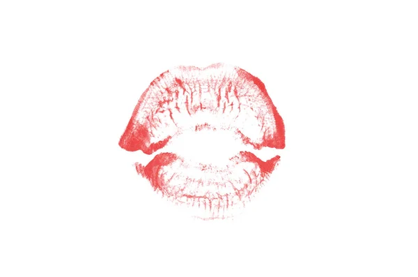 Marca de beso de lápiz labial sobre fondo blanco. Hermosos labios aislados . —  Fotos de Stock