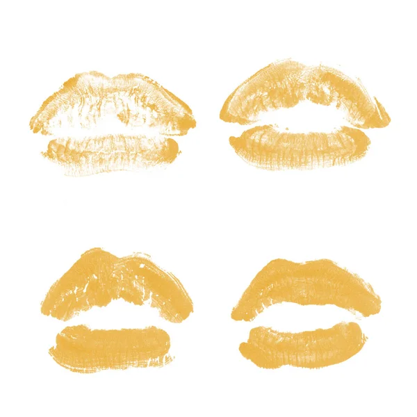 Vrouwelijke lippen lipstick kiss print set voor Valentijn dag geïsoleerd op wit. Beige kleur — Stockfoto